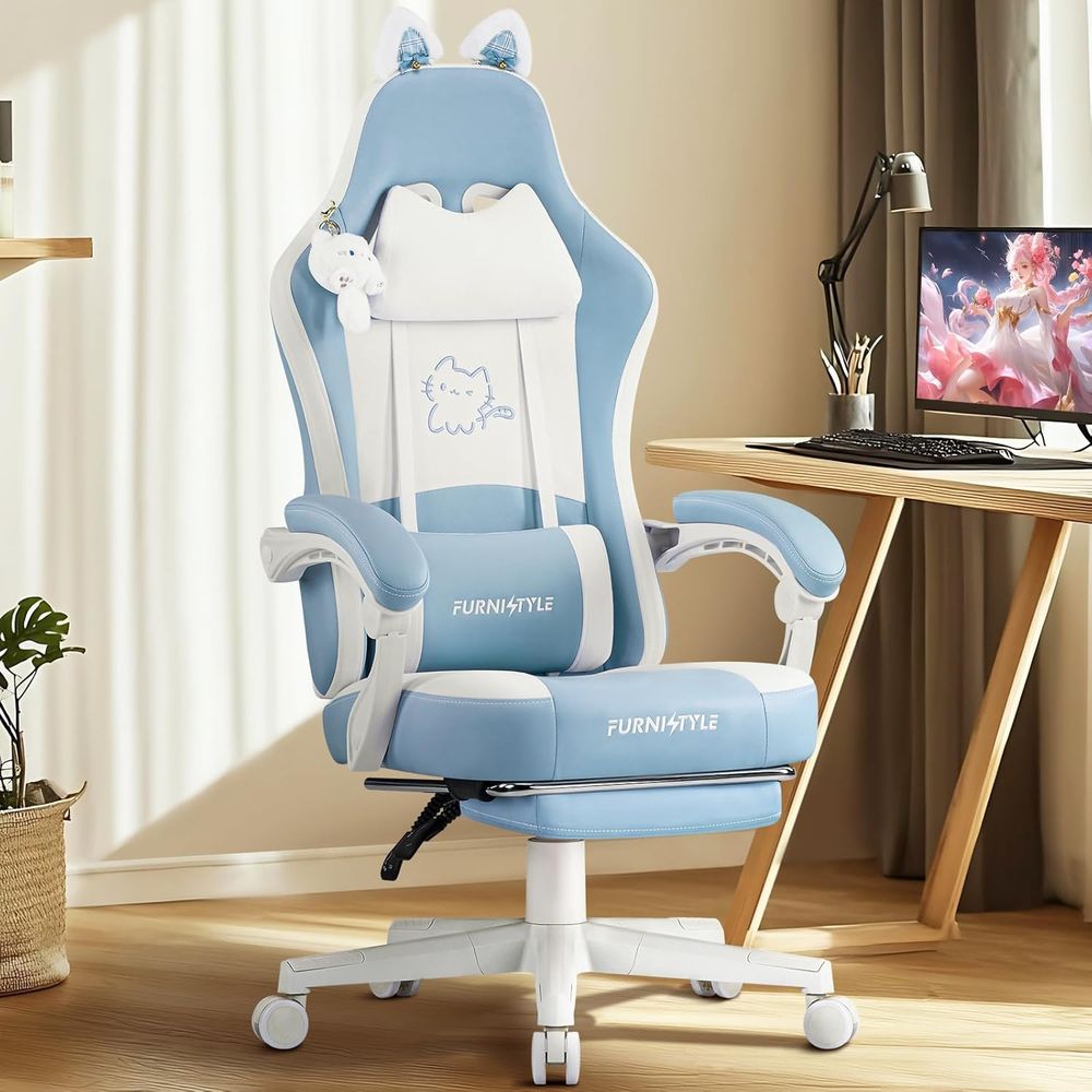 Gaming Chair - Эргономичное игровое кресло сине-белого цвета с